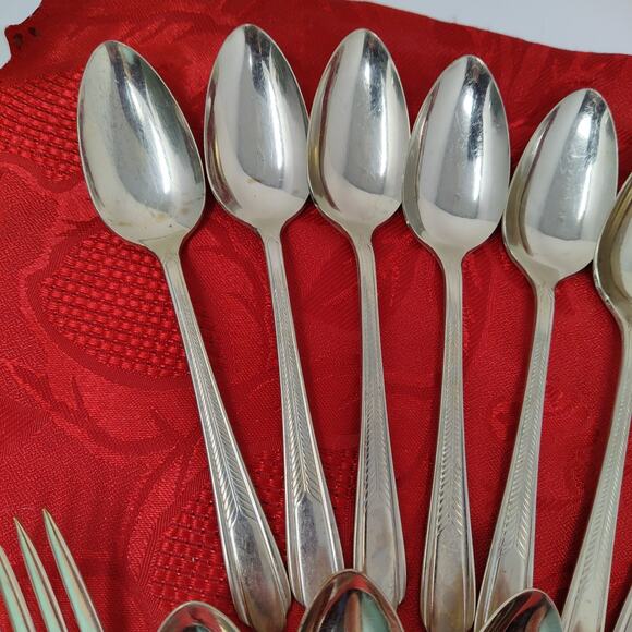 16 Forks N Spoons Vtg National Silver Plated Art Deco Wheat Stalk 12 Teaspoons - Picture 6 of 14